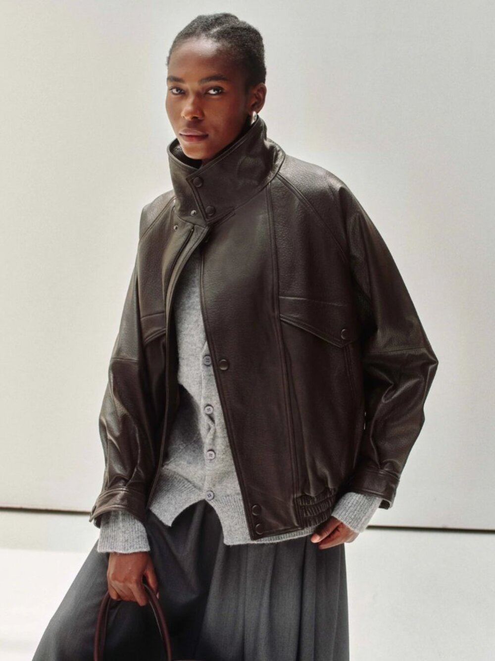 *NEW* Hemi Blurr High-Neck New Zealand Leather Jacket Dark Brown *REAL LEATHER*